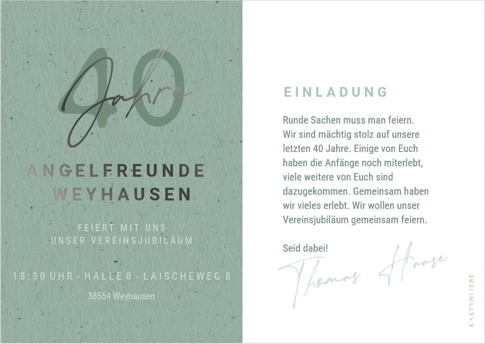 Einladungskarte - 40 Jahre Angelfreunde Weyhausen