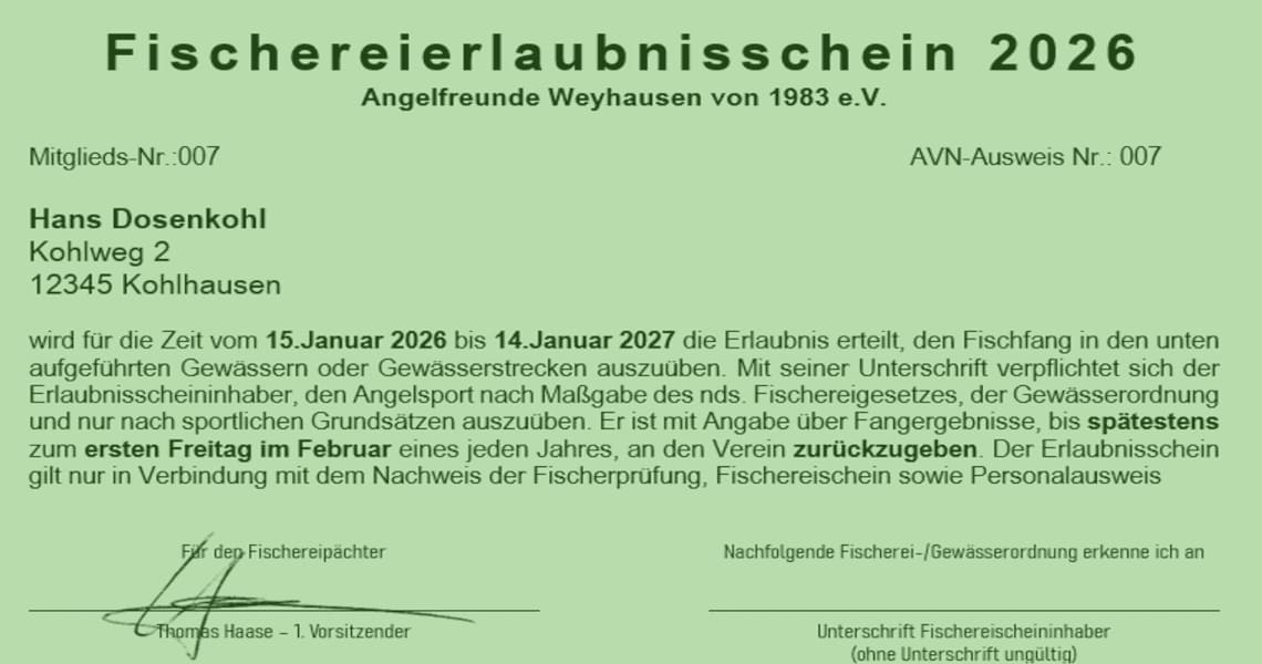 Abbildung - Fischereierlaubnisschein